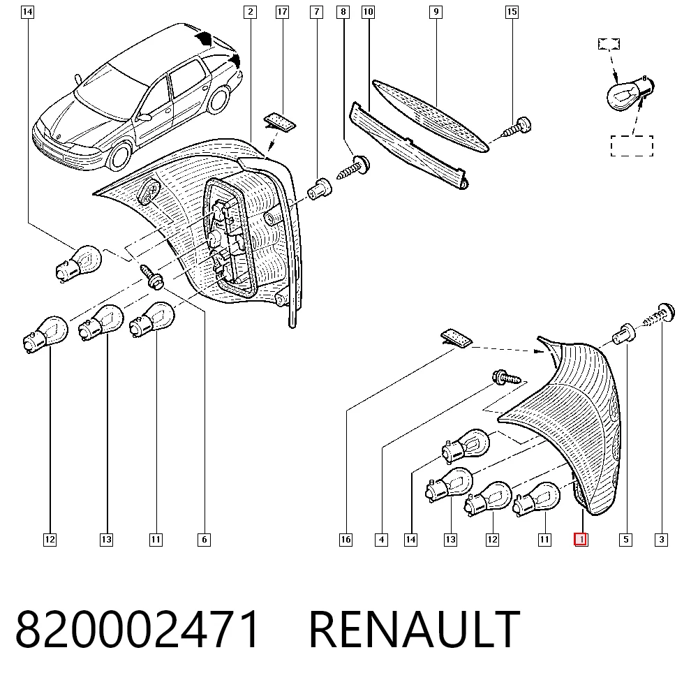 Lampa zespolona tylna lewa Renault Laguna II hatchback (BG0, BG1) (2001 - 2007) cena, od 61,40 USD