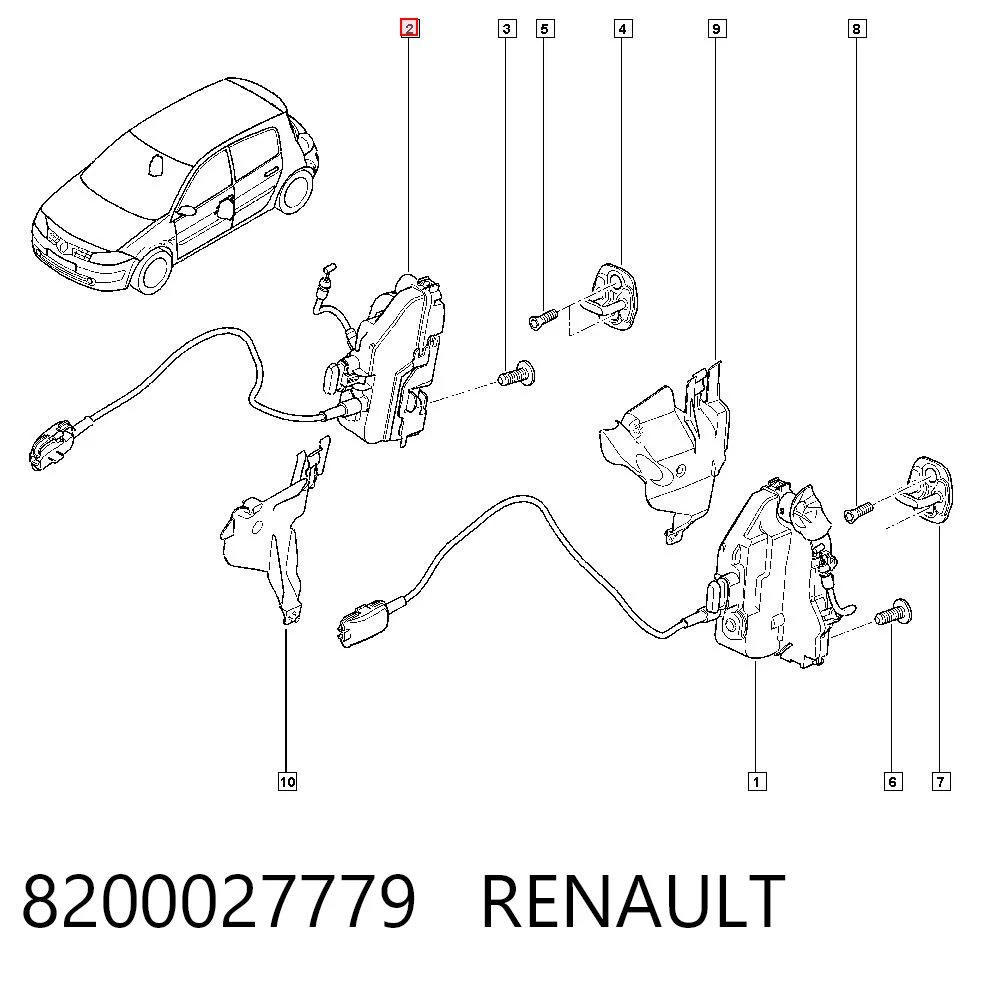 Zamek drzwi przednich prawych do Renault Megane II LM0, LM1