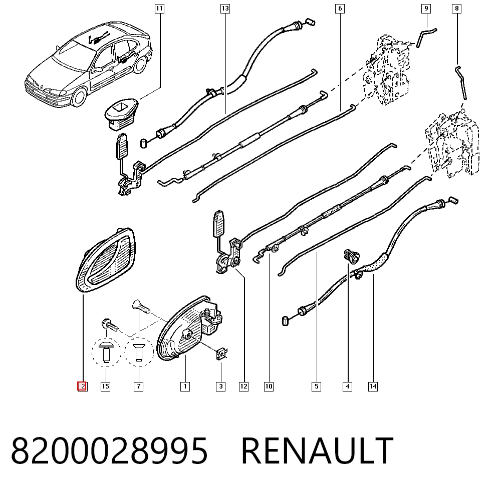 Klamka drzwi prawych przednia/tylna wewnętrzna 8200028995 Nissan/Infiniti