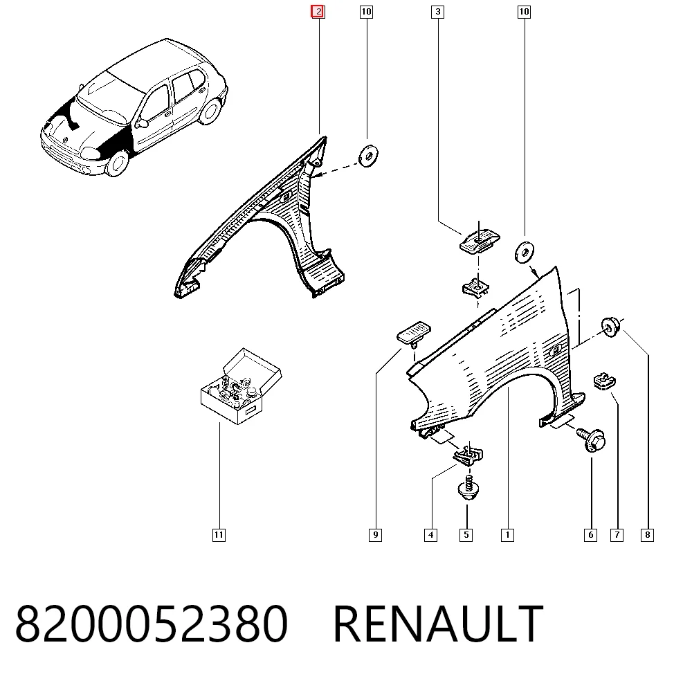 Błotnik przedni prawy Renault Clio II hatchback (BB, CB) (1998 - 2010) cena, od 82,11 USD