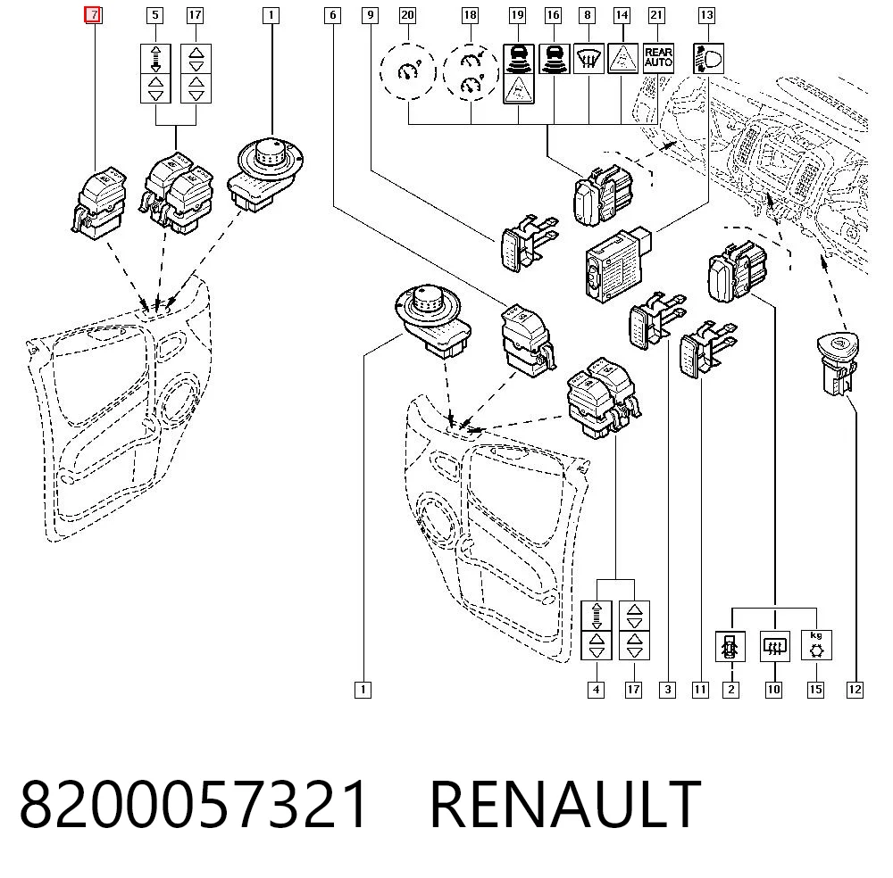 8200057321 Renault (RVI) Włącznik przyciskowy podnośnika szyby przedni prawy