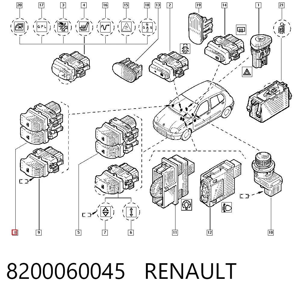 8200060045 Renault (RVI) Panel przyciskowy sterowania podnośnikiem szyby przedni lewy