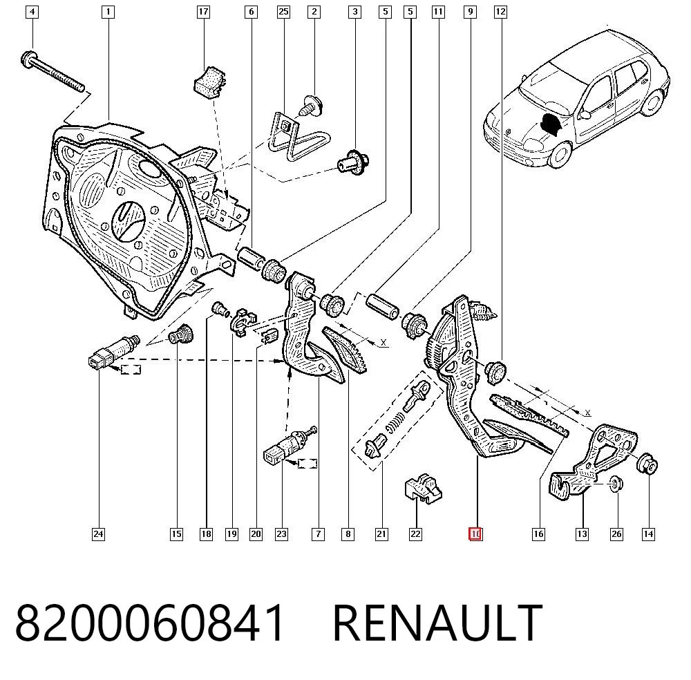 Pedał sprzęgła do Renault Kangoo KC0, KC1