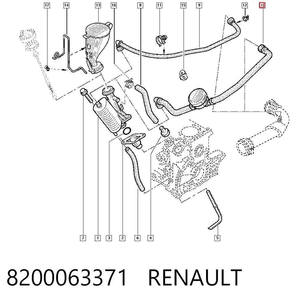 8200063371 Renault (RVI) Króciec wentylacji kadłuba (separatora oleju)