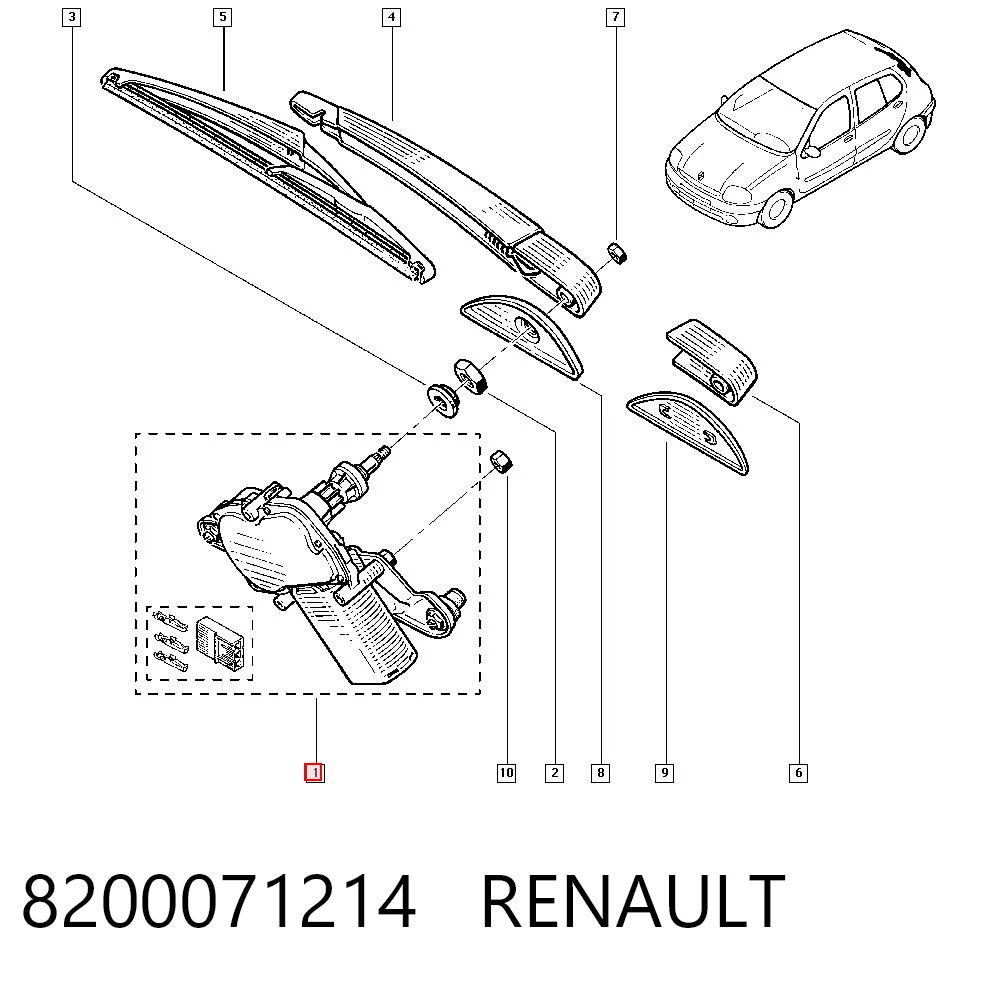  Silniczek wycieraczki tylnej szyby Renault Clio 2