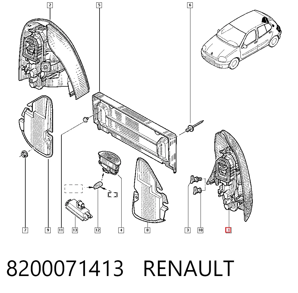 Lampa zespolona tylna lewa do Renault Clio II BB, CB