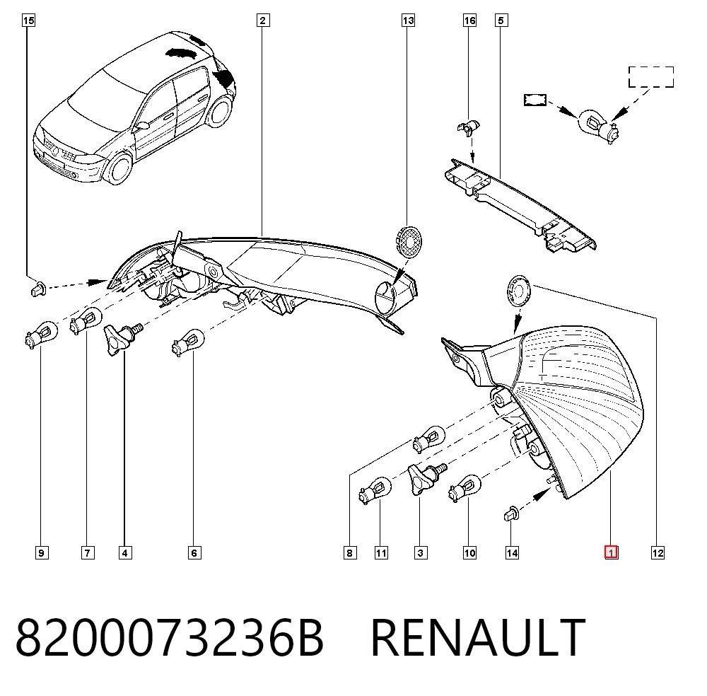 Do koszyka Lampa zespolona tylna lewa Renault Megane II BM0, CM0, BM1, CM1