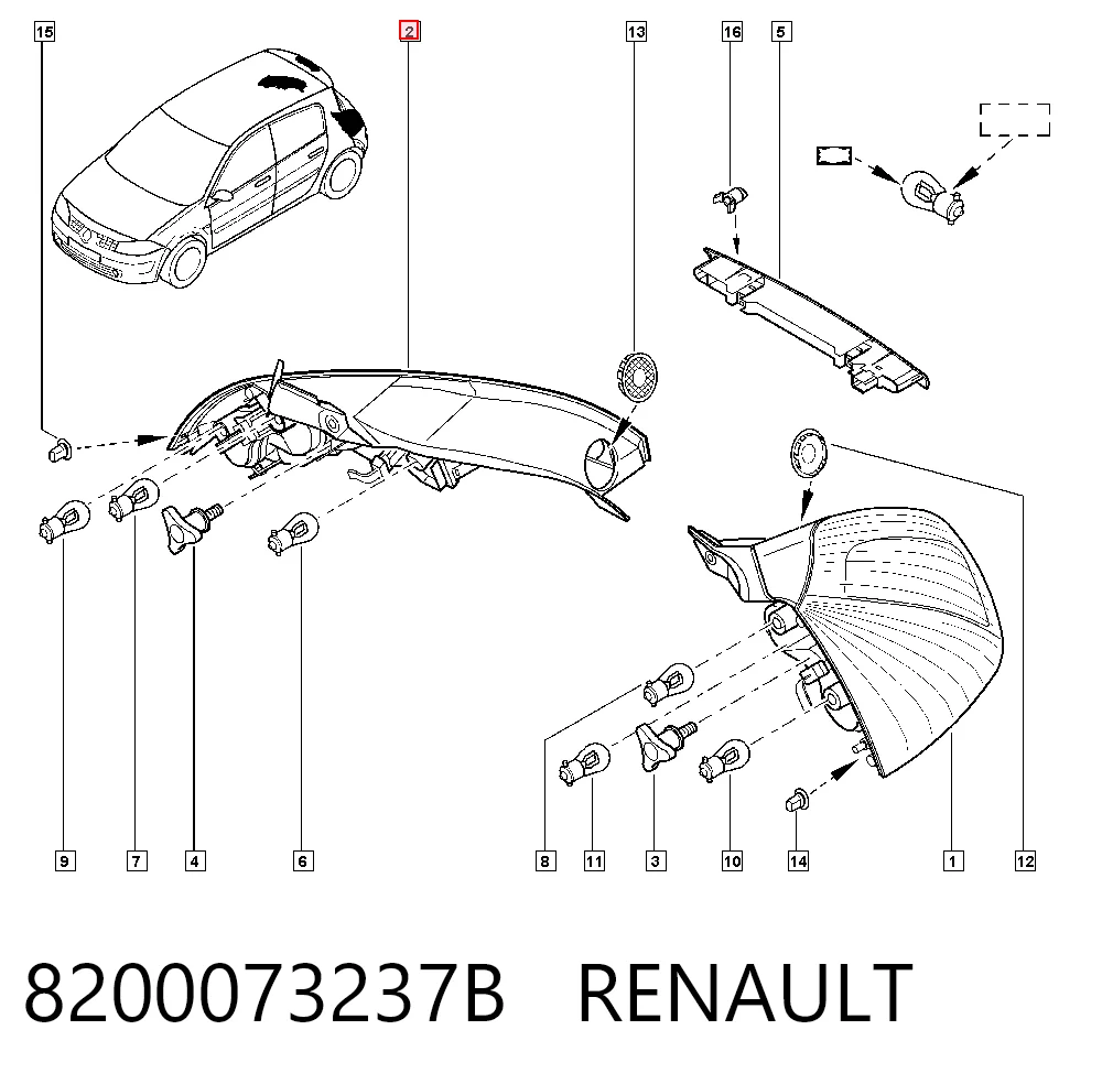 Lampa zespolona tylna prawa Renault Megane II hatchback (BM0, CM0, BM1, CM1) (2002 - 2012) cena, od 49,44 USD