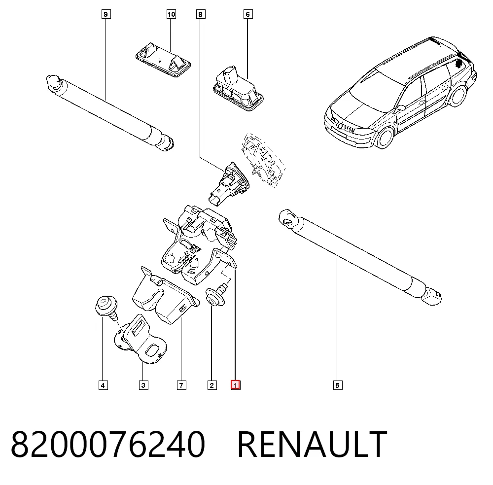 8200076240 Renault (RVI) Zamek klapy bagażnika (3/5 drzwi tylnych)