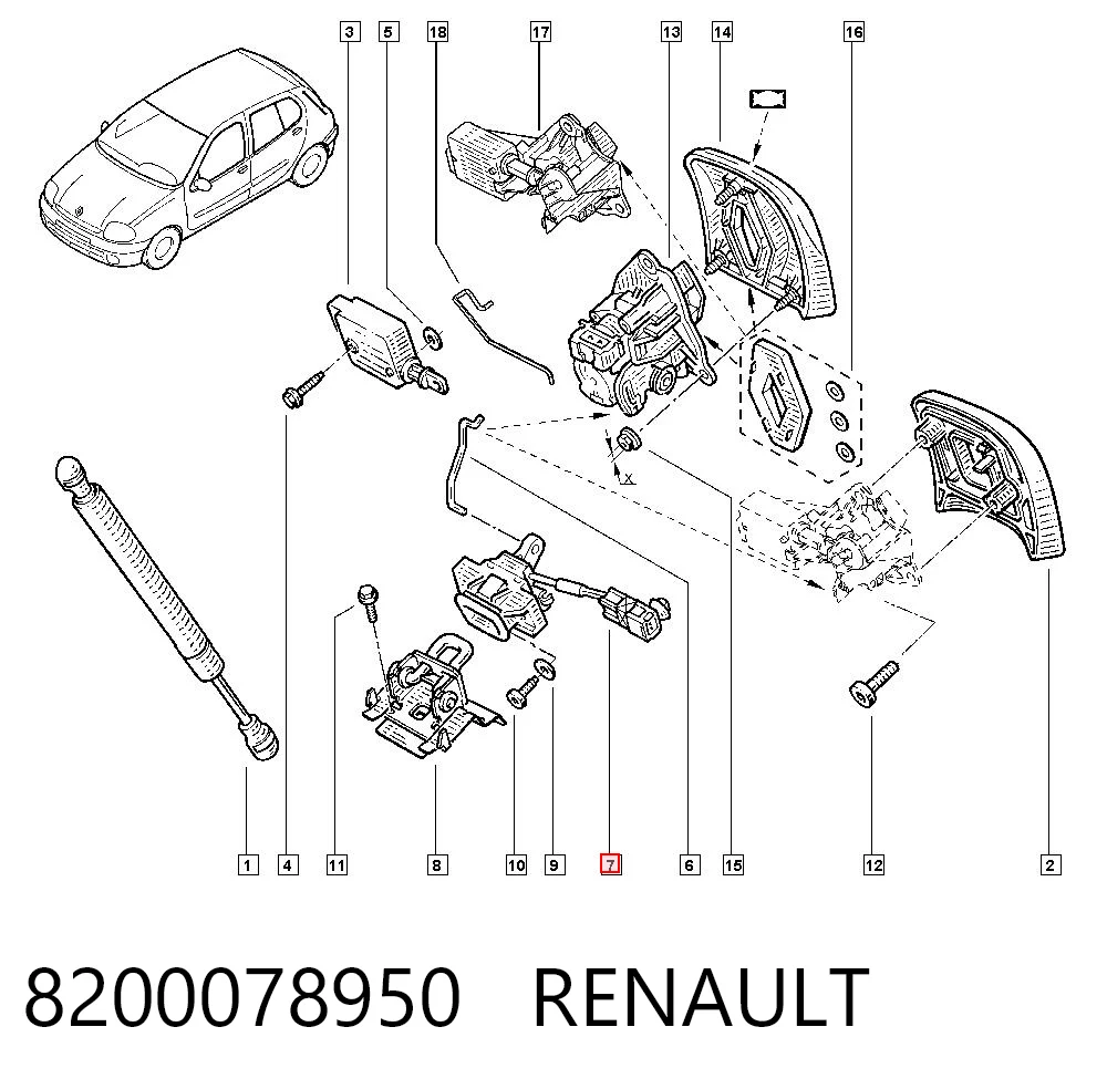 8200078950 Renault (RVI) Zamek klapy bagażnika (3/5 drzwi tylnych)