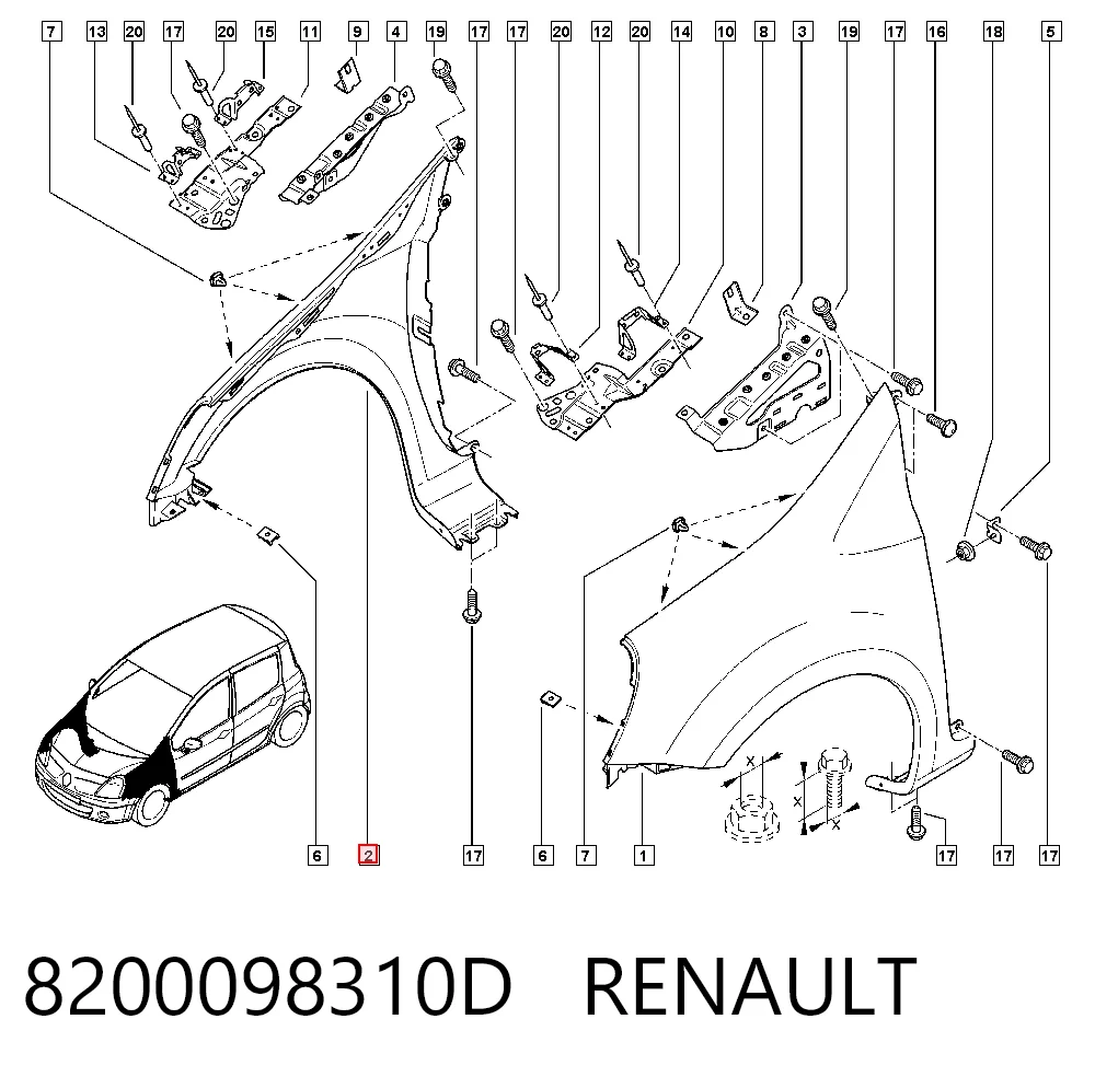  Błotnik przedni prawy Renault Modus 