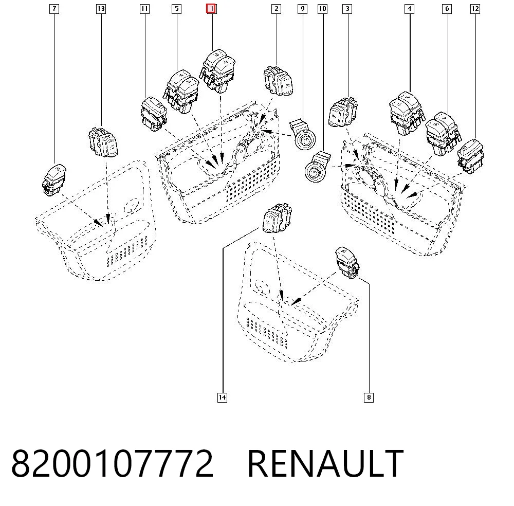 8200107772 Renault (RVI) Panel przyciskowy sterowania podnośnikiem szyby przedni lewy