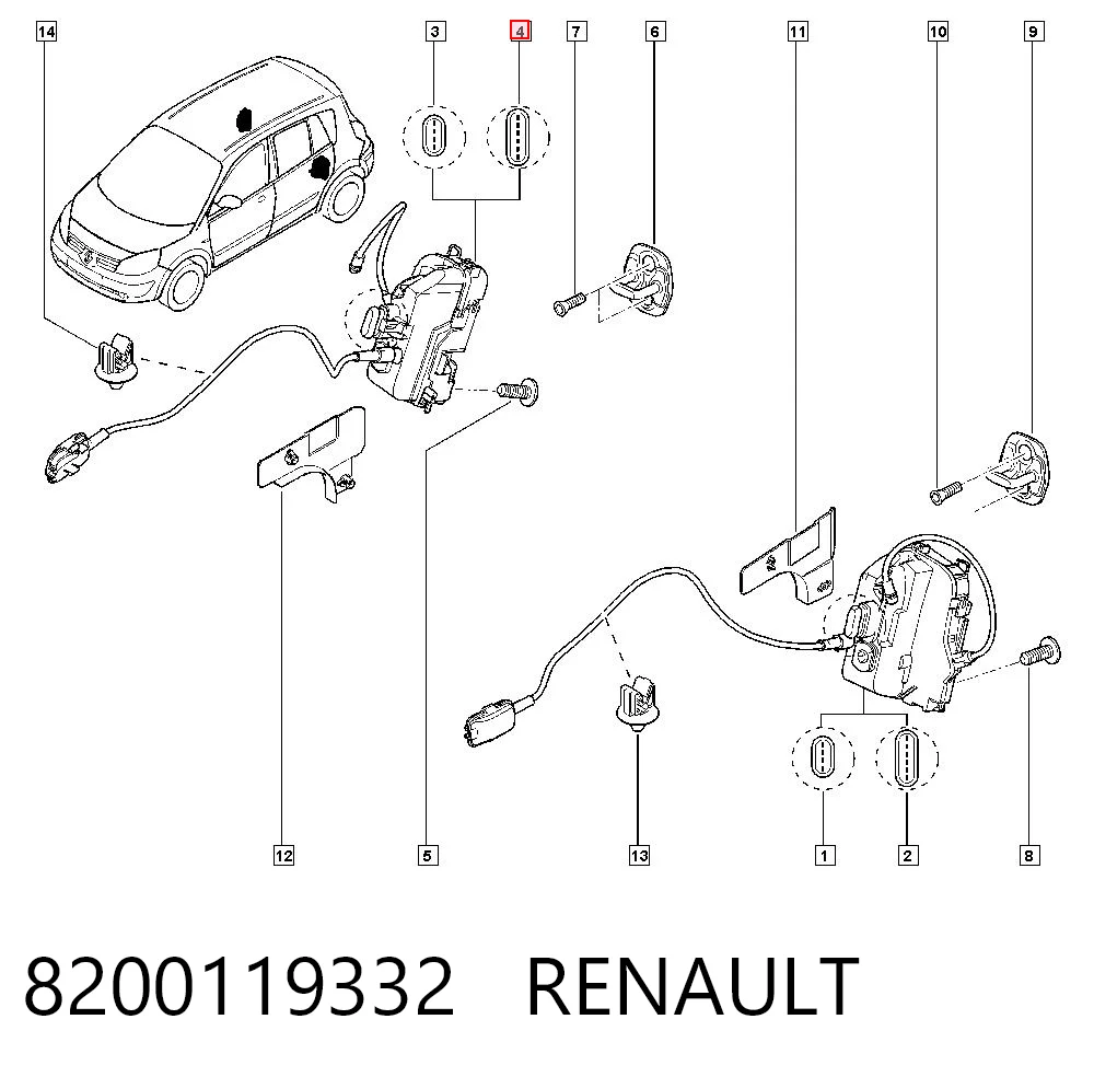 Zamek drzwi tylnych prawych do Renault Scenic II JM0, JM1