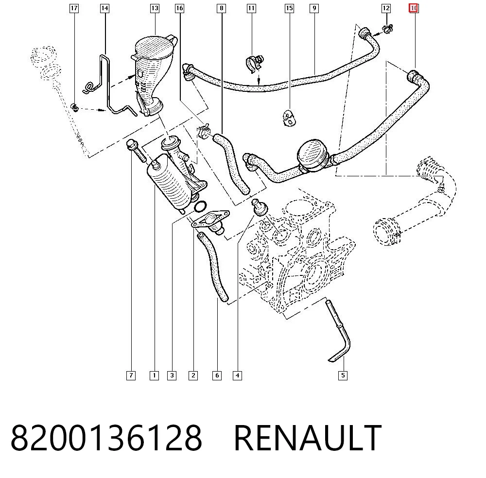 8200136128 Renault (RVI) Króciec wentylacji kadłuba (separatora oleju)