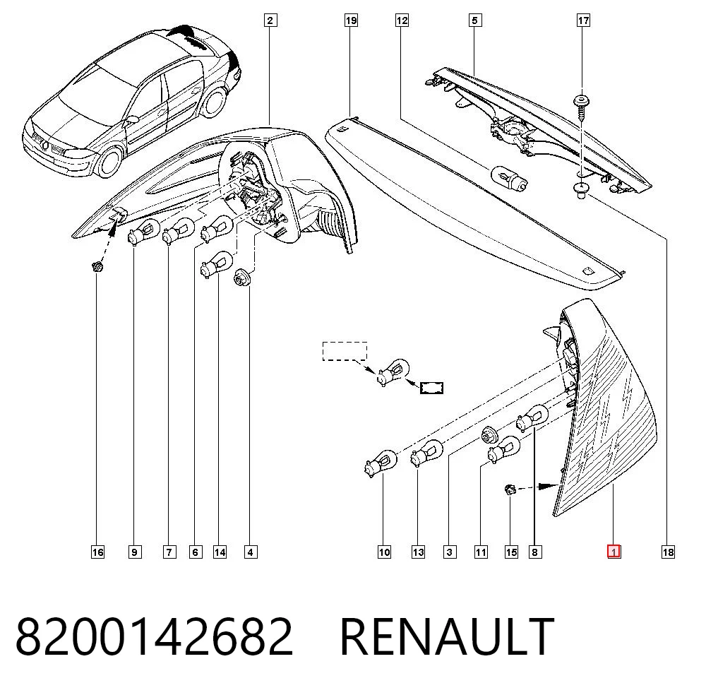 Lampa zespolona tylna lewa Renault Megane II sedana (LM0, LM1) (2003 - 2012) cena, od 56,21 USD