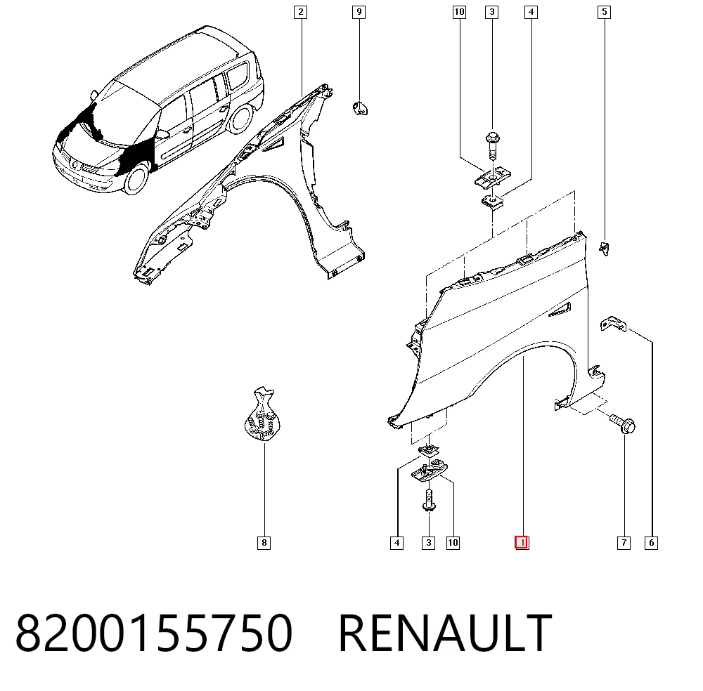 Błotnik przedni lewy do Renault Espace IV JK0