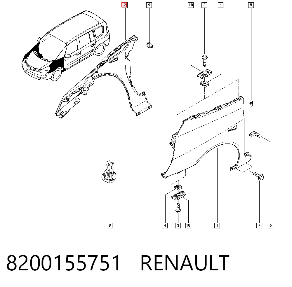 Błotnik przedni prawy do Renault Espace IV JK0