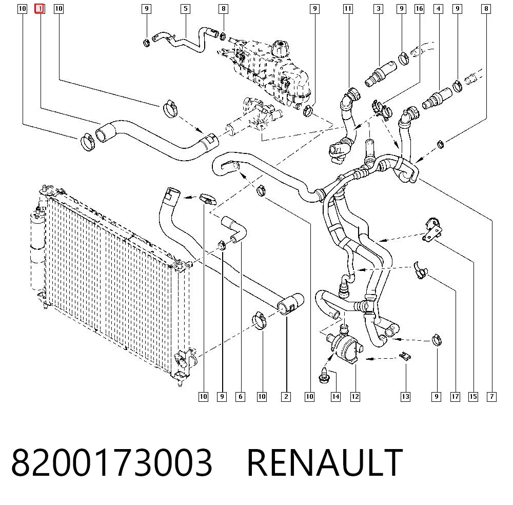 Przewód (króciec) chłodnicy górny Renault Clio III GRANDTOUR kombi (KR01) (2008 - 2026) cena, od 16,99 USD
