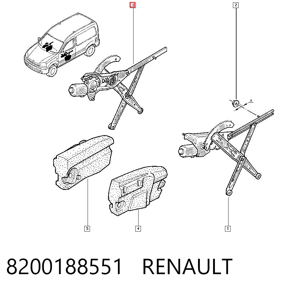 Do koszyka 8200188551 Nissan/Infiniti Mechanizm podnoszenia szyby drzwi przednich prawych