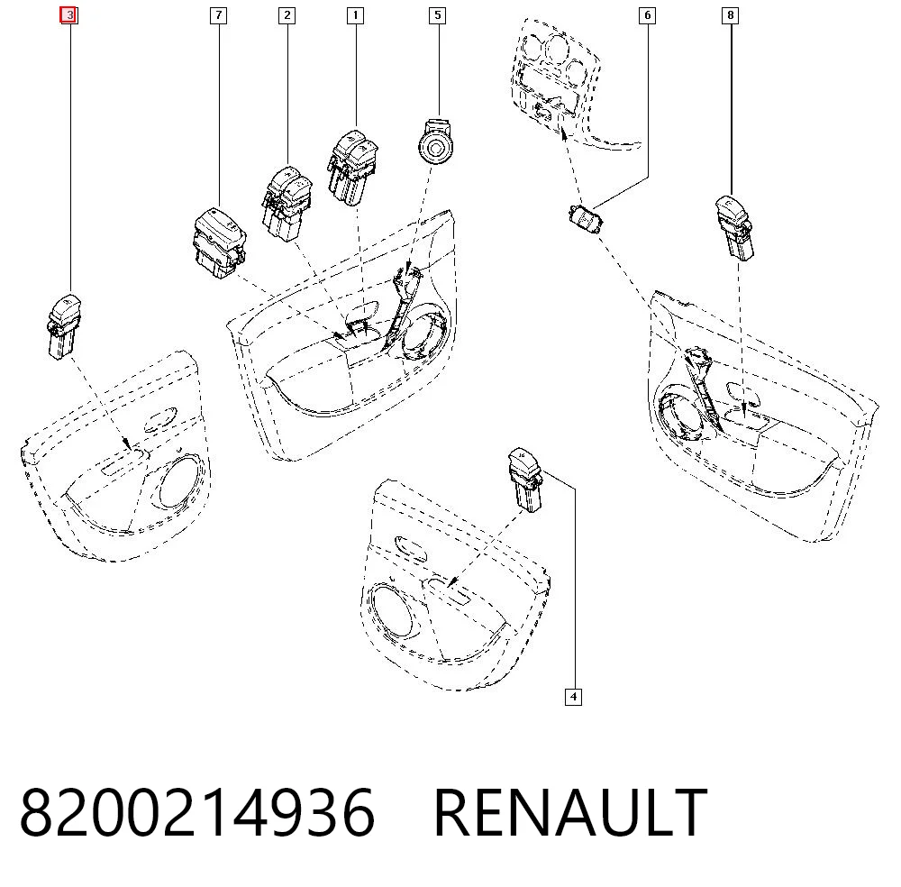 8200214936 Renault (RVI) Włącznik przyciskowy podnośnika szyby tylny