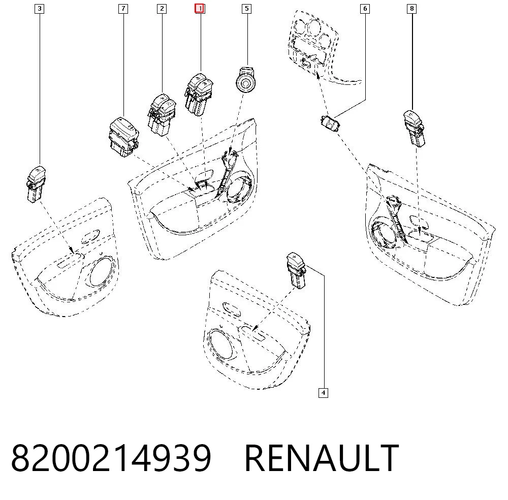 8200214939 Renault (RVI) Włącznik przyciskowy podnośnika szyby przedni lewy
