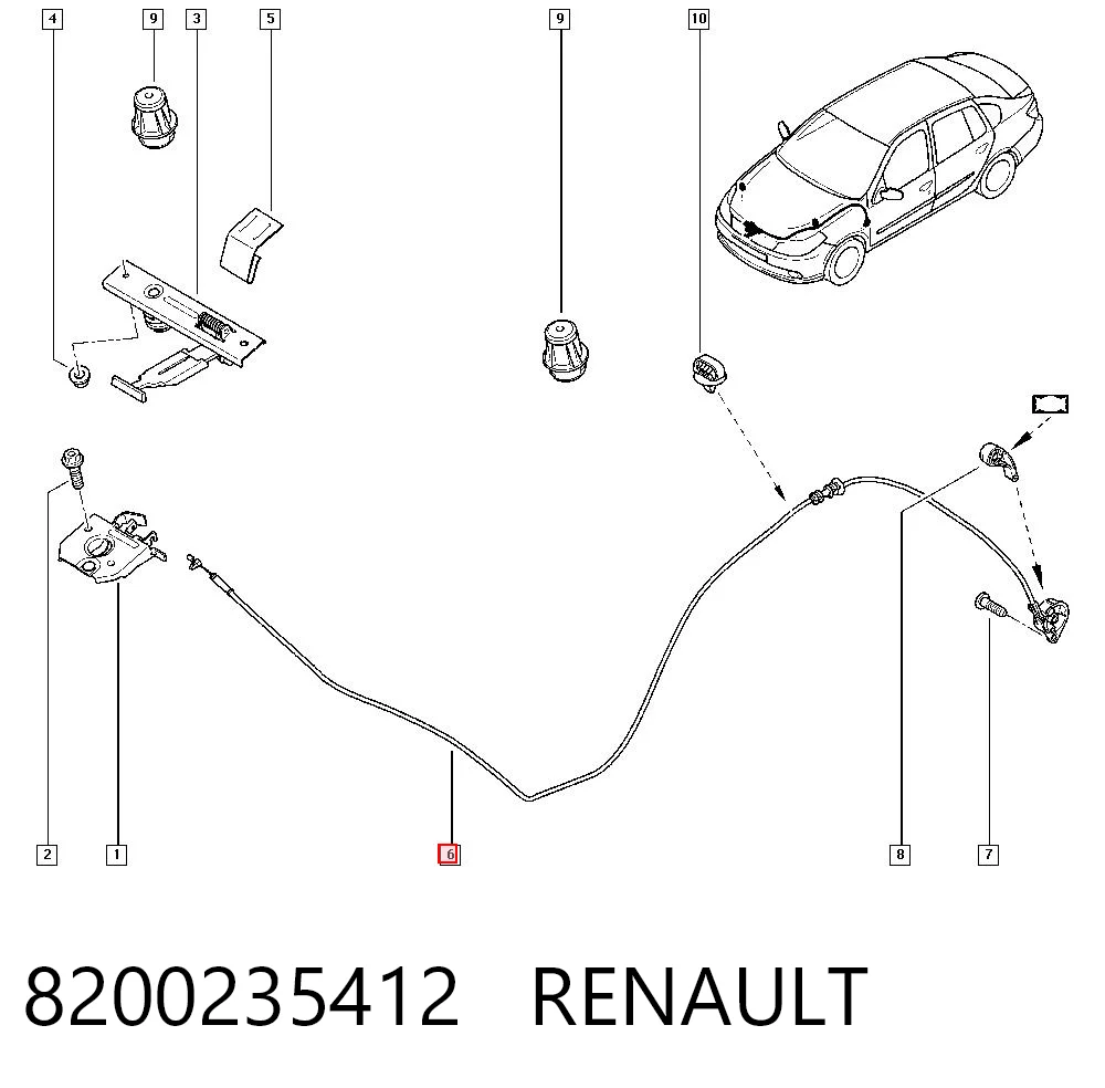 Linka otwierania maski do Renault Clio LB0, LB1, LB2