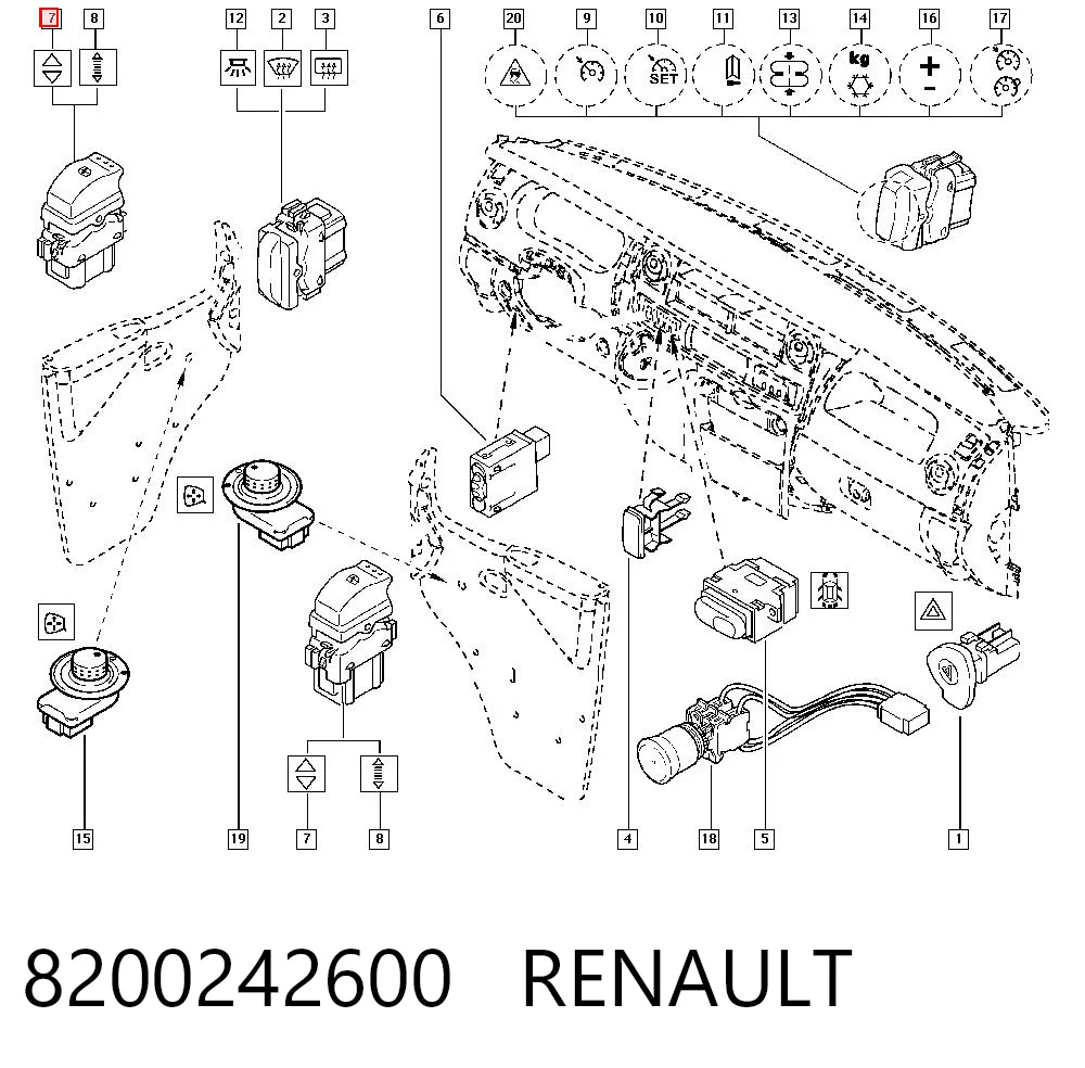 8200242600 Renault (RVI) Włącznik przyciskowy podnośnika szyby przedni prawy