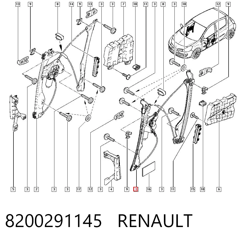  Mechanizm podnoszenia szyby drzwi przednich lewych Renault Clio 