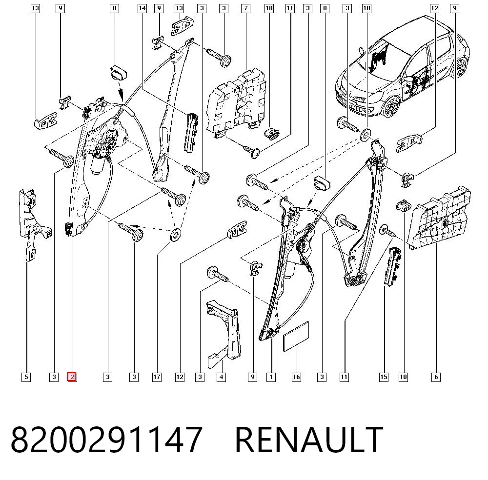 Mechanizm podnoszenia szyby drzwi przednich prawych Renault Clio II