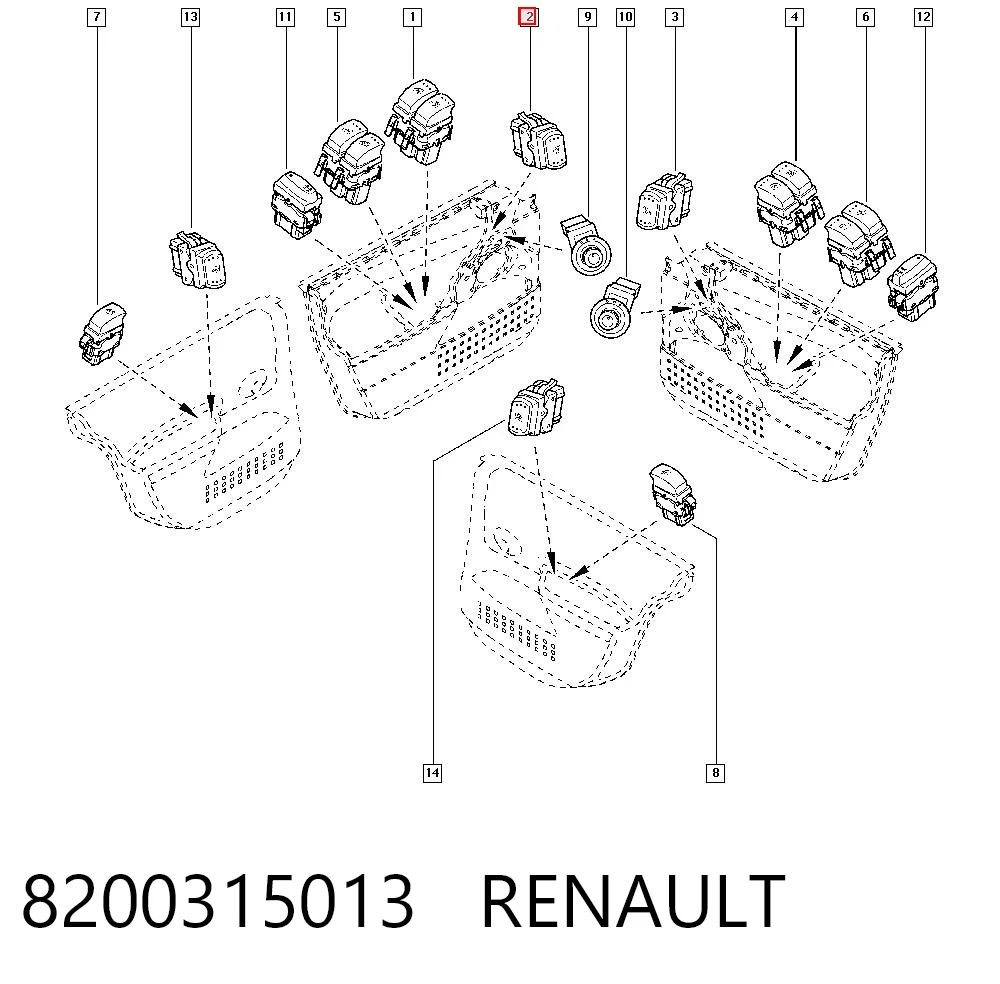 8200315013 Renault (RVI) Włącznik przyciskowy podnośnika szyby przedni prawy