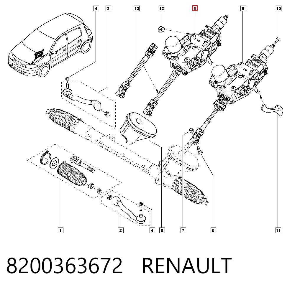 Kolumna (wał) kierownicza (kierownicy) Renault Megane II kabriolet (EM0, EM1) (2003 - 2010) cena, od 184,13 USD