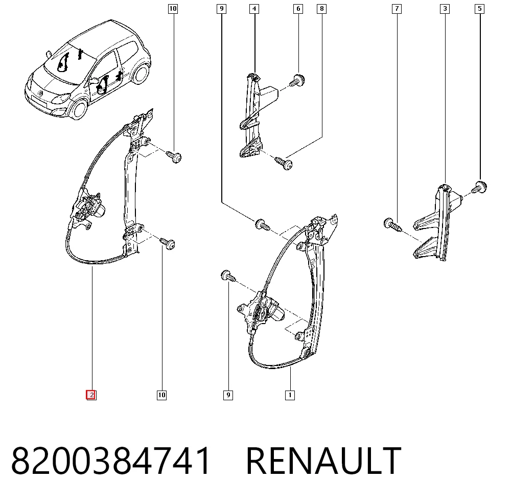 Mechanizm podnoszenia szyby drzwi przednich prawych Renault Twingo I hatchback (C06) (1992 - 2007) cena, od 84,57 USD