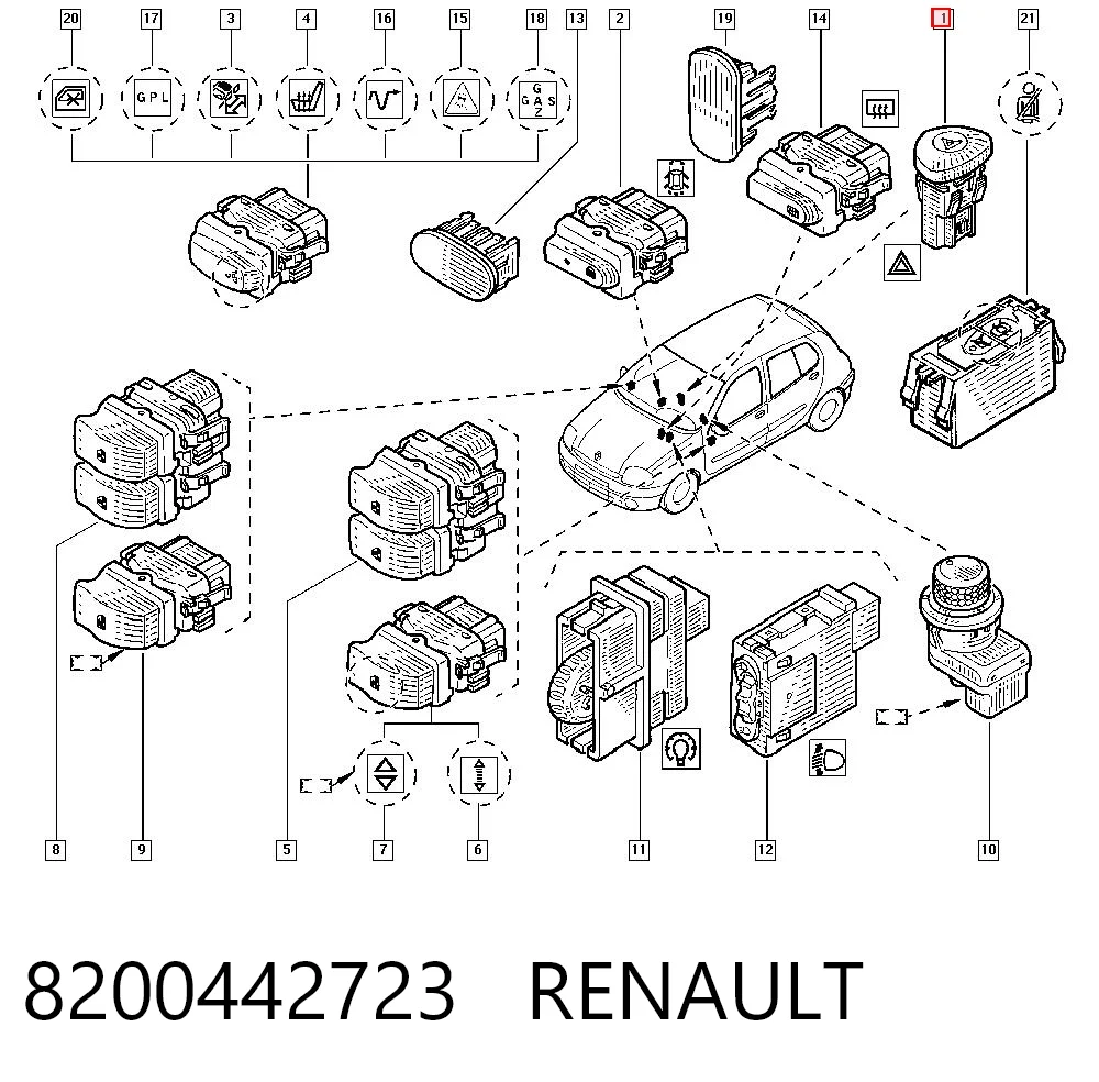 8200442723 Renault (RVI) Przycisk włączania światła awaryjnego
