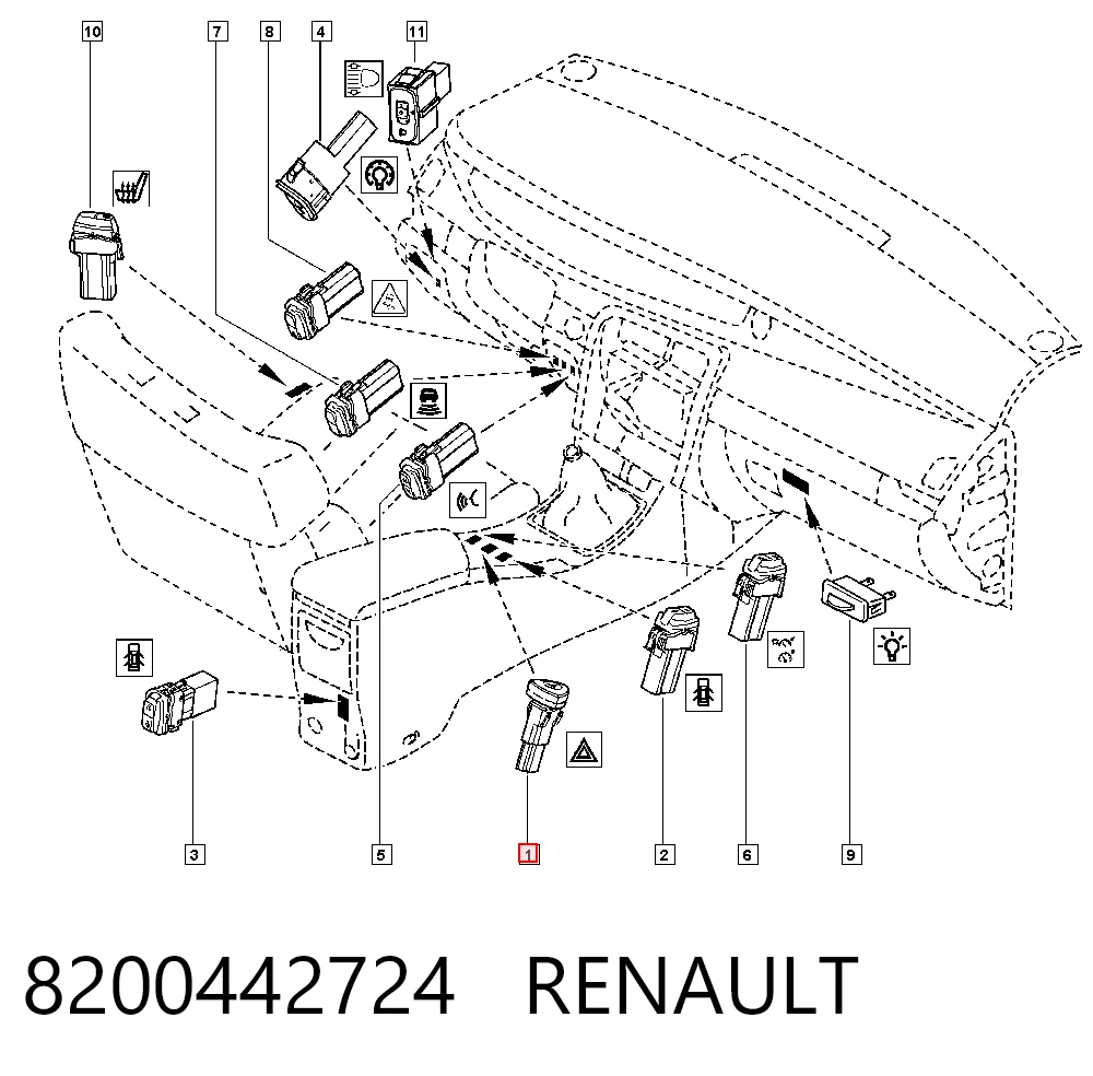 8200442724 Renault (RVI) Przycisk włączania światła awaryjnego