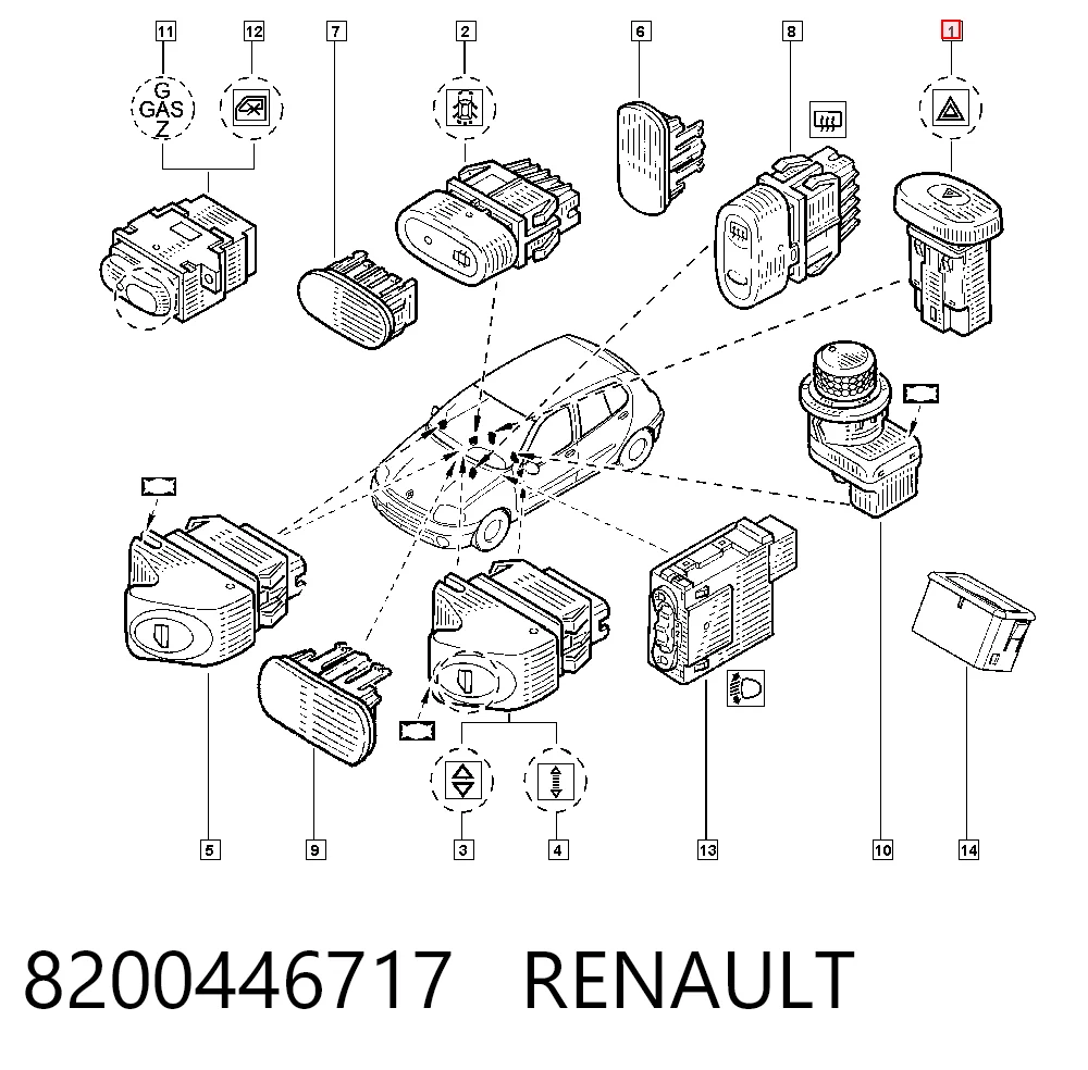 8200446717 Renault (RVI) Przycisk włączania światła awaryjnego