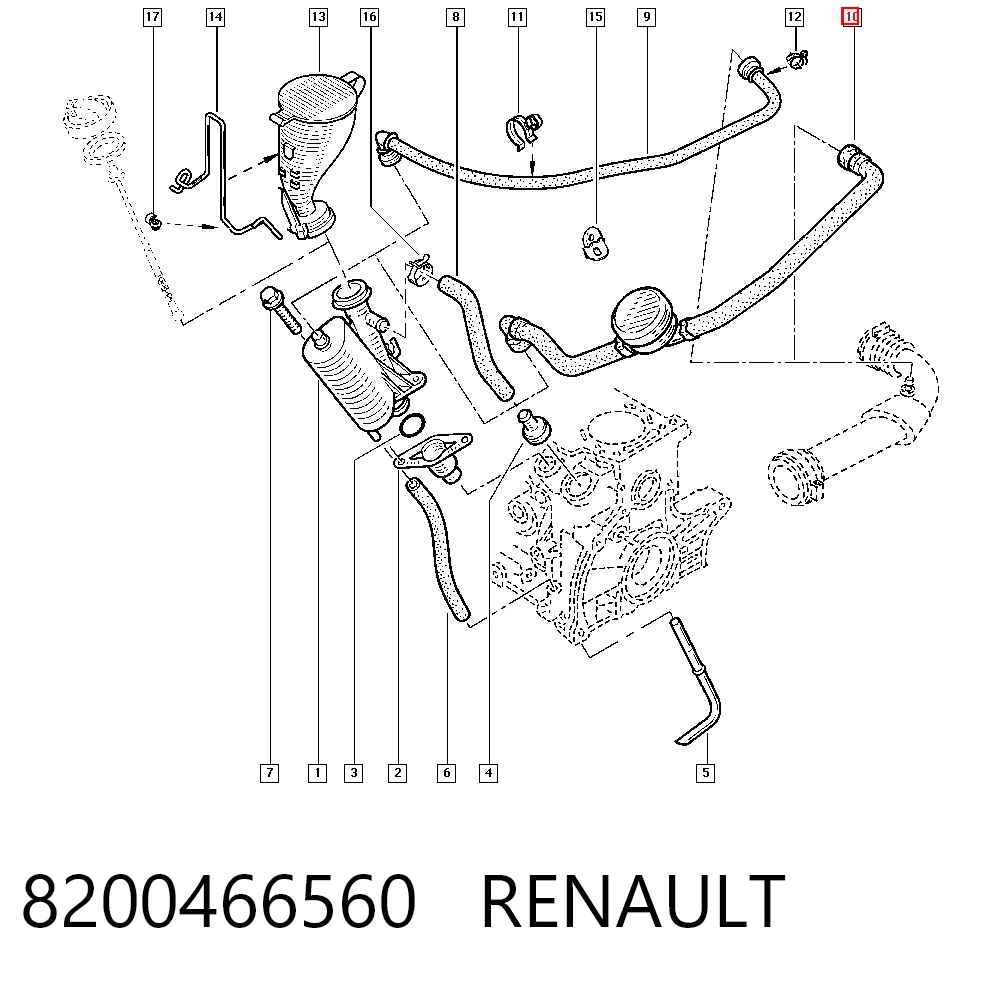 8200466560 Renault (RVI) Króciec wentylacji kadłuba (separatora oleju)