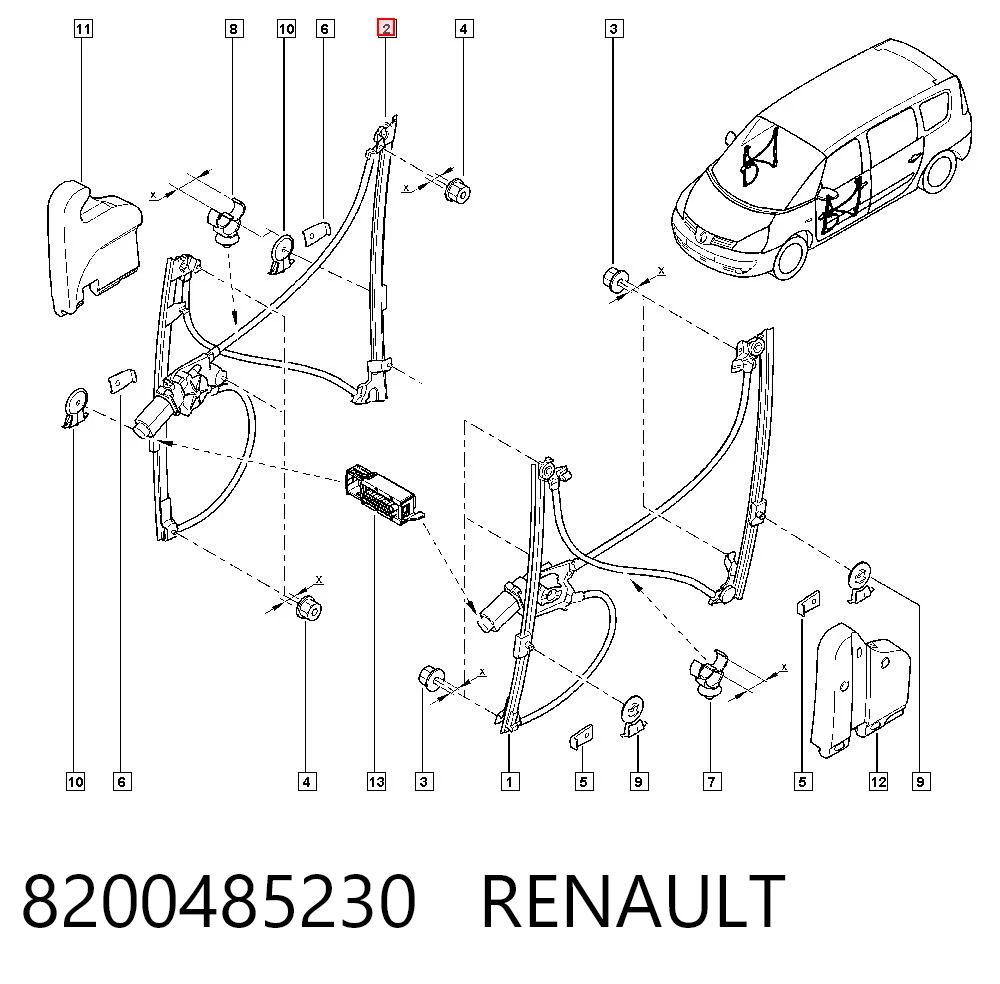 Mechanizm podnoszenia szyby drzwi przednich prawych Renault Espace IV minivan (JK0) (2002 - 2015) cena, od 81,25 USD