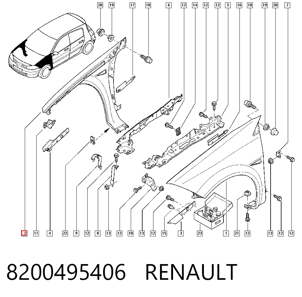 Do koszyka Błotnik przedni prawy Renault Megane II LM0, LM1