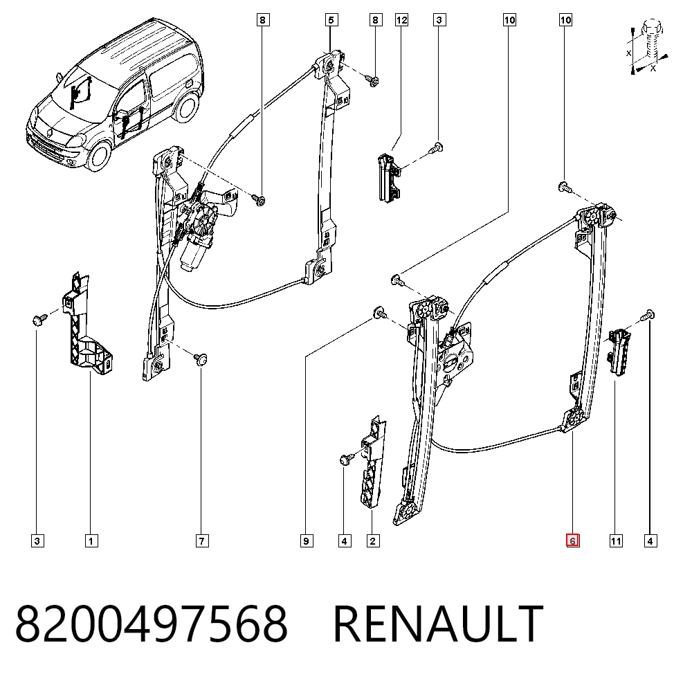 Do koszyka Mechanizm podnoszenia szyby drzwi przednich lewych Renault Kangoo II FW0