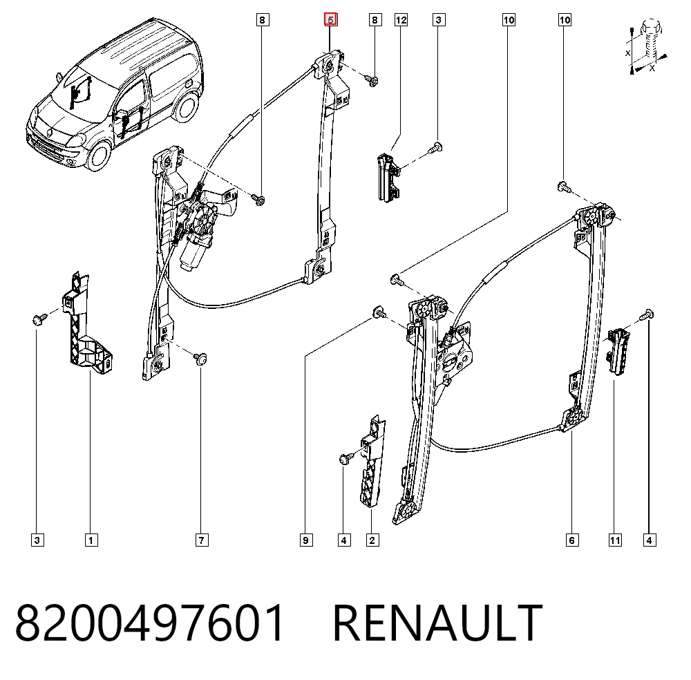  Mechanizm podnoszenia szyby drzwi przednich prawych Renault Kangoo 2