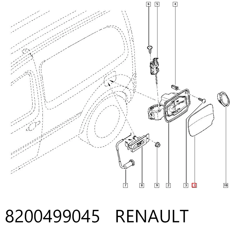Do koszyka Klapka wlewu paliwa Renault Kangoo II FW0