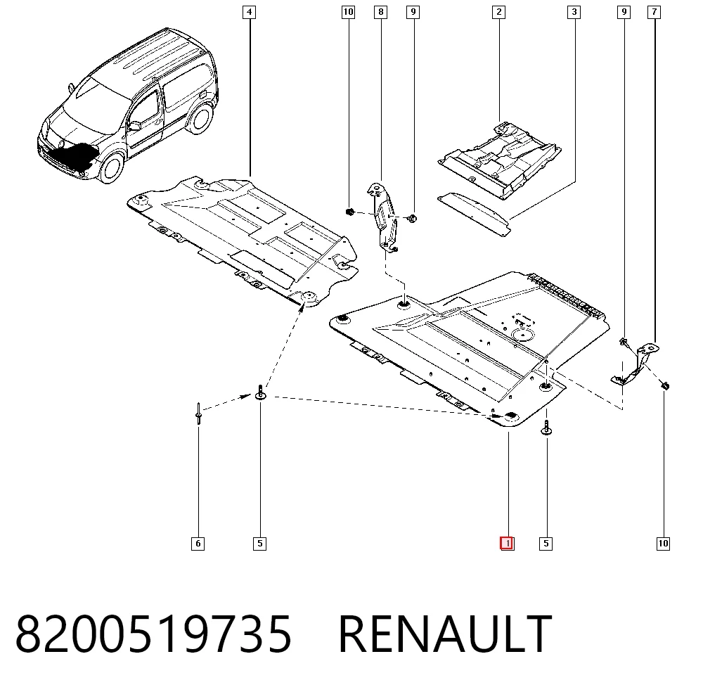 Osłona silnika, miski (przedziału silnika) Renault Kangoo II minivan (KW0, KW1) (2008 - 2021) cena, od 49,99 USD