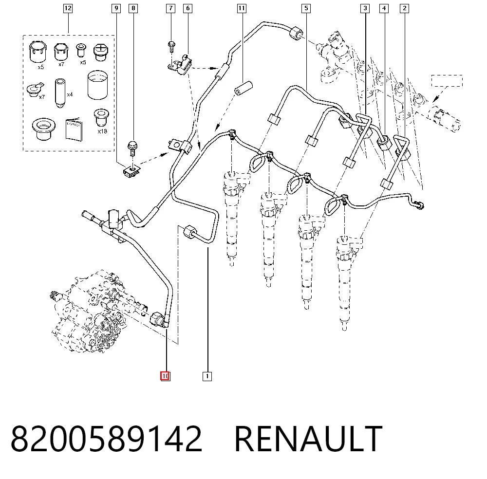 8200589142 Renault (RVI) Rurka paliwa, zwrotna od wtryskiwaczy