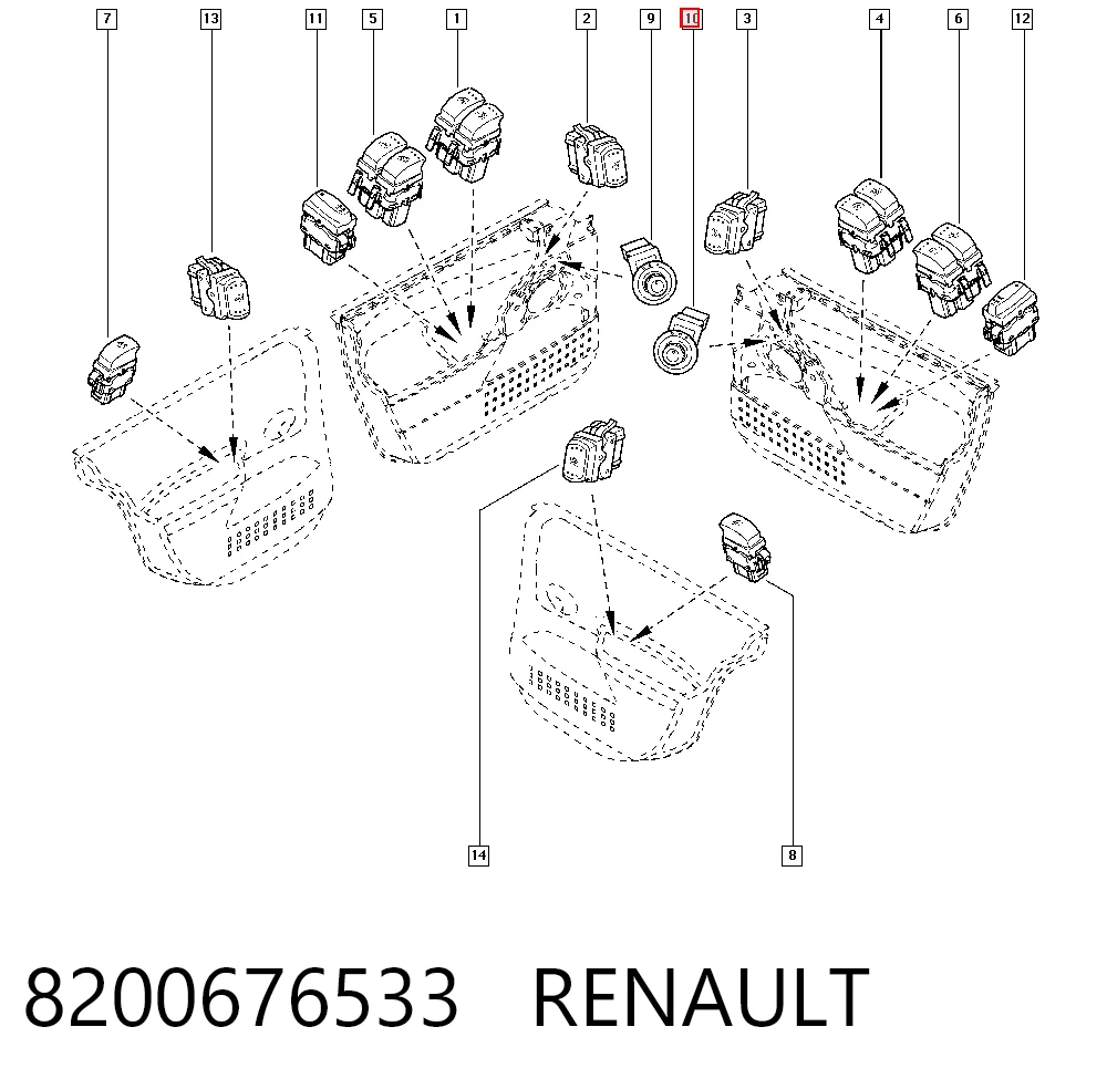 8200676533 Renault (RVI) Sterownik lusterek bocznych, na drzwi