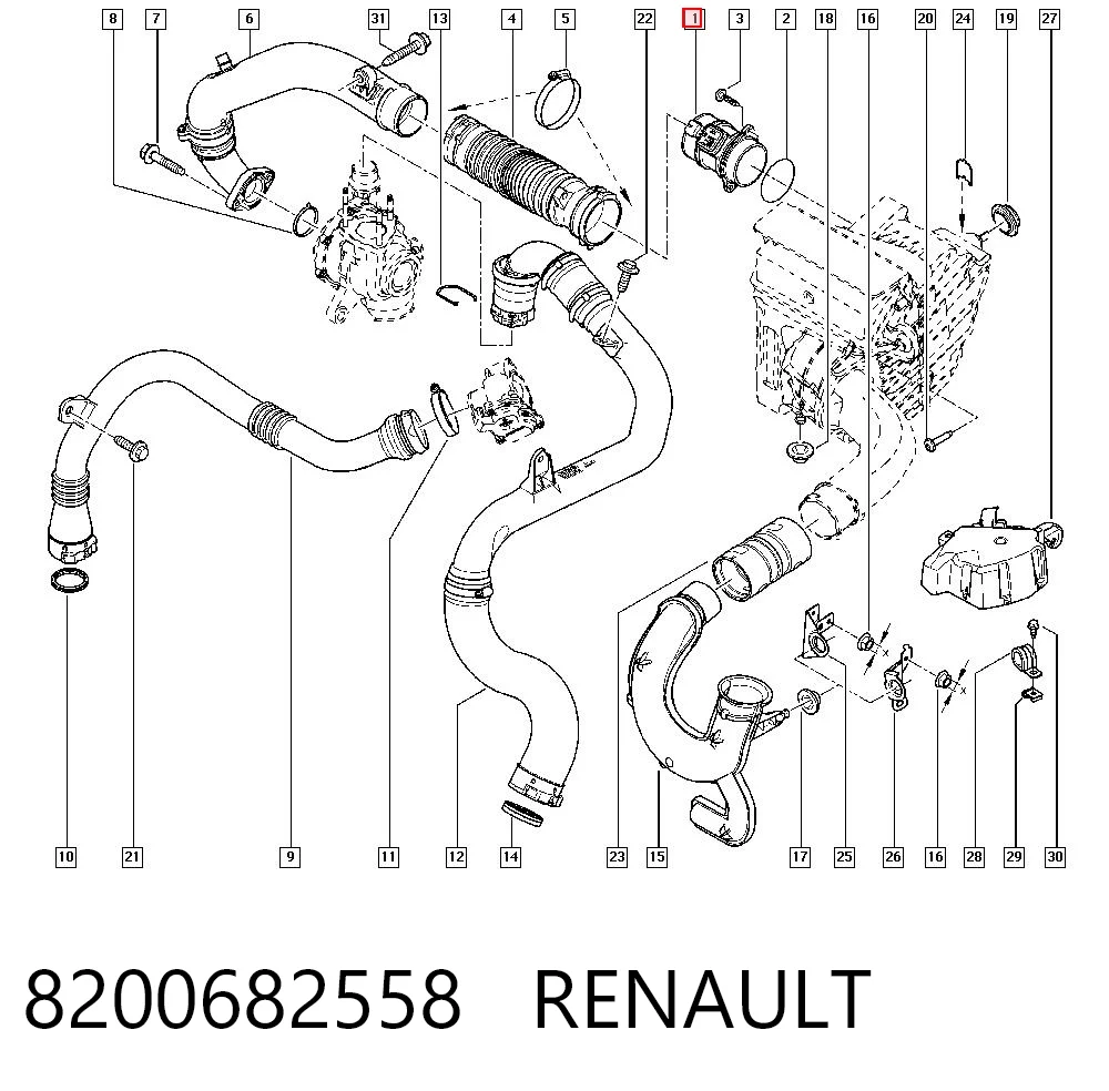 8200682558 Renault (RVI) Czujnik przepływu powietrza, przepływomierz powietrza M.A.F.