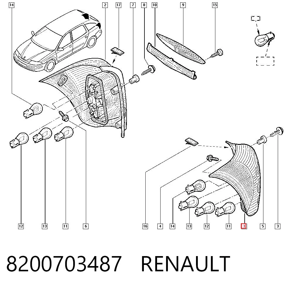 Do koszyka Lampa zespolona tylna lewa Renault Laguna II BG0, BG1