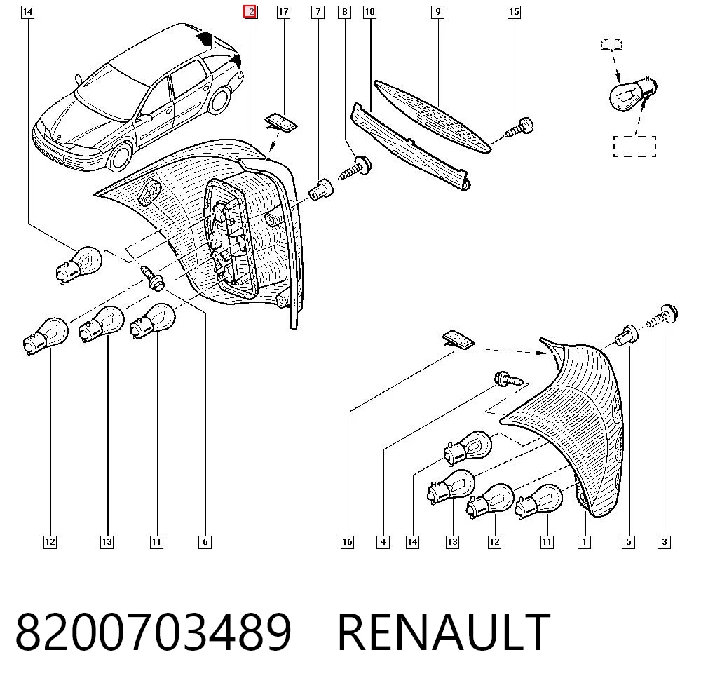 Lampa zespolona tylna prawa Renault Laguna II hatchback (BG0, BG1) (2001 - 2007) cena, od 52,87 USD