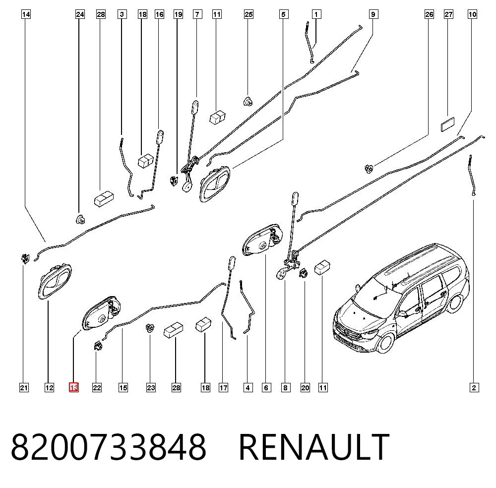 8200733848 Renault (RVI) Klamka drzwi lewych przednia/tylna wewnętrzna