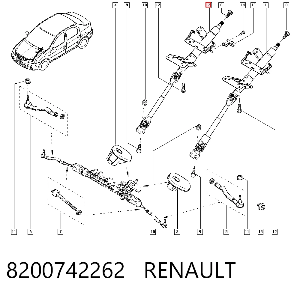 Kolumna (wał) kierownicza (kierownicy) Renault LOGAN I sedana (LS) (2015 - 2026) cena, od 109,98 USD