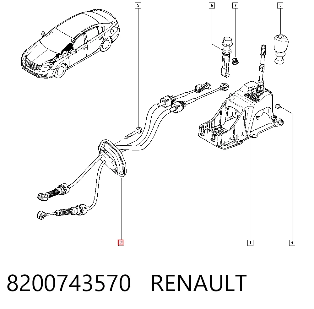 Do koszyka Linka dźwigni zmiany biegów podwójna Renault Latitude  L7